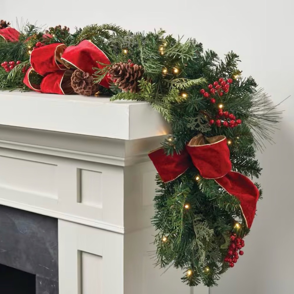 Frontgate Holiday Pine Garland with Red Bows - NWT